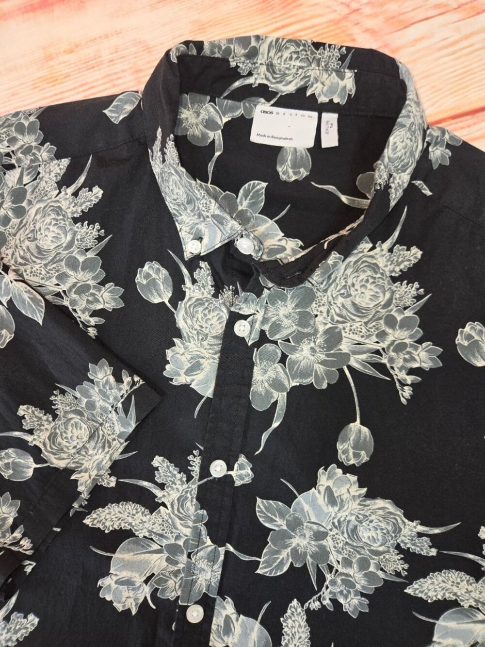 ASOS Design Black Floral Short Sleeve Button-Up Shirt 2XLT